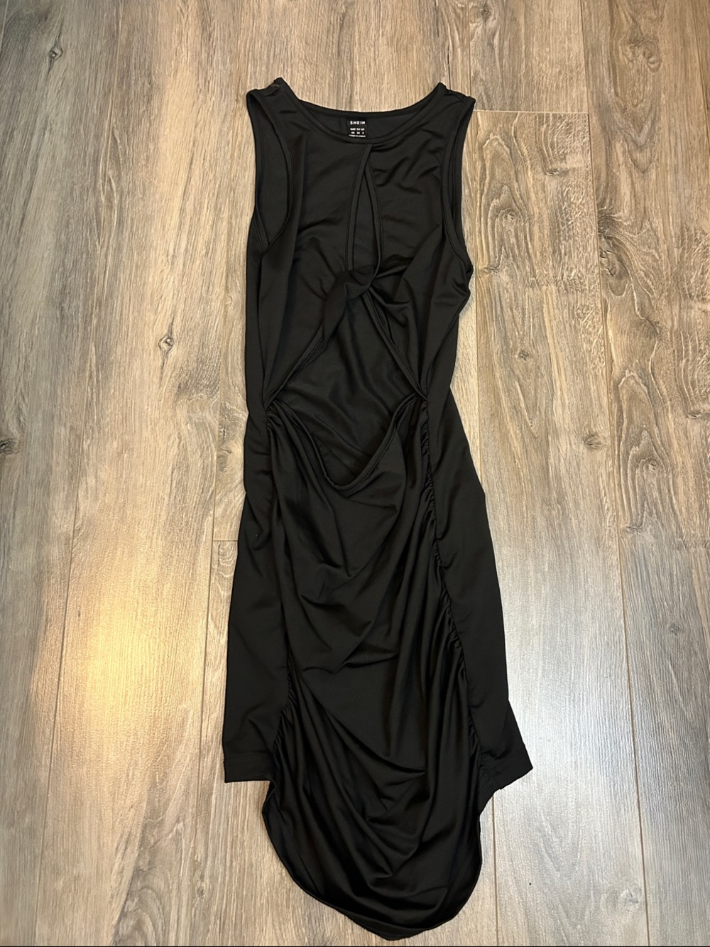 SHEIN Black Asymmetrical Twist-Detail Sleeveless Dress